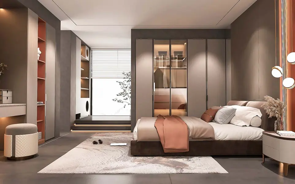 [OBW23-M01] Dark Beige Textured Melamine Wardrobe OBW23-M01