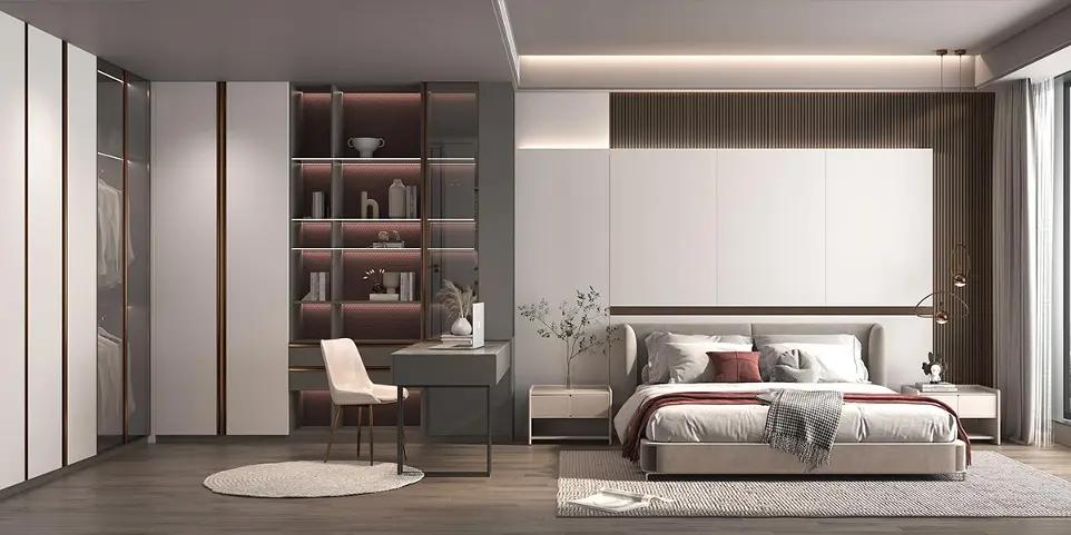 [OBW22-L03] Fitted L Shaped Wardrobe with Desk OBW22-L03