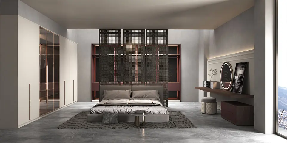 [OBW22-L01] خزانة ملابس مزودة باللونين الرمادي الفاتح والأحمر  OBW22-L01