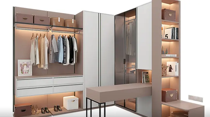 White and Pink Women Closet with Dressing Table OBW21-PVC01