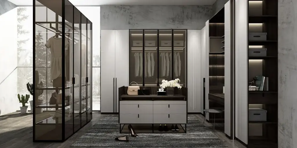 High Gloss White UV Lacquer Walk in Closet OBW21-007