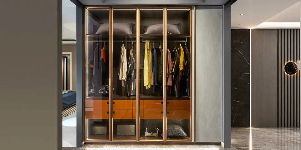 Contemporary Wardrobe with Brown Glass Doors BLYP20022-033