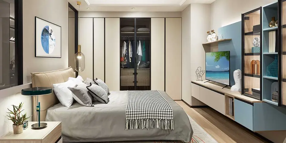 Modern Simple Style Wardrobe with Melamine and Glass Door