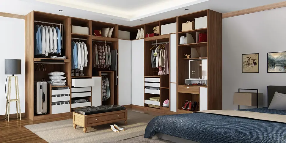 Wooden Walk In Closet in Melamine Finish OBW21-010