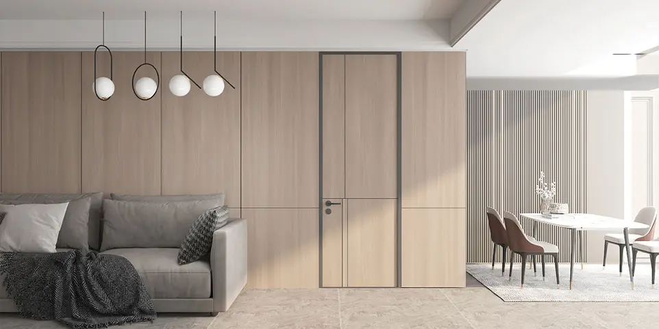 Ceiling-Height Wooden Door in Yellow Oak PVC Finish YDG157D