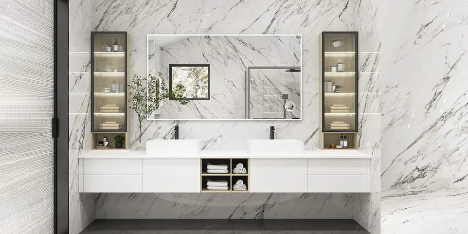 Custom Bathroom Vanity with Tall Side Cabinet OBV22-CE