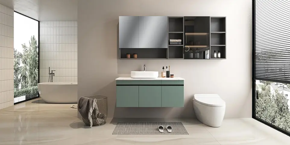 Mint Green Floating Vanity with Vessel Sink BLWY23003