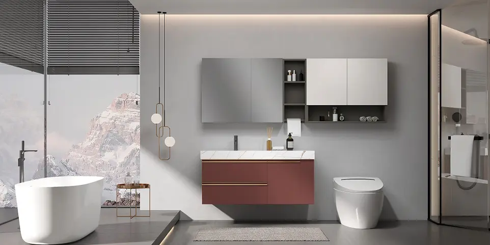 Red and White Bathroom Vanity BLWY23001