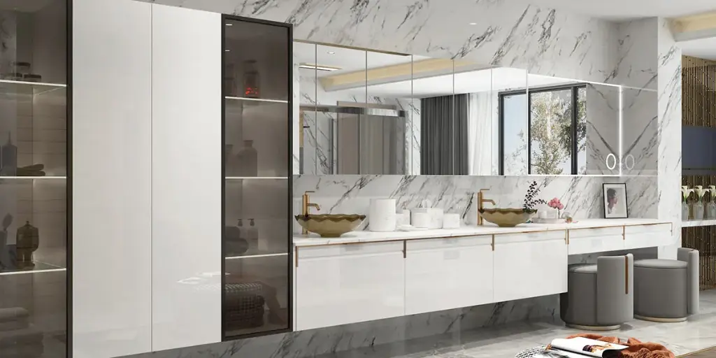 Large Bathroom Vanity With Makeup Table OBV22-DR