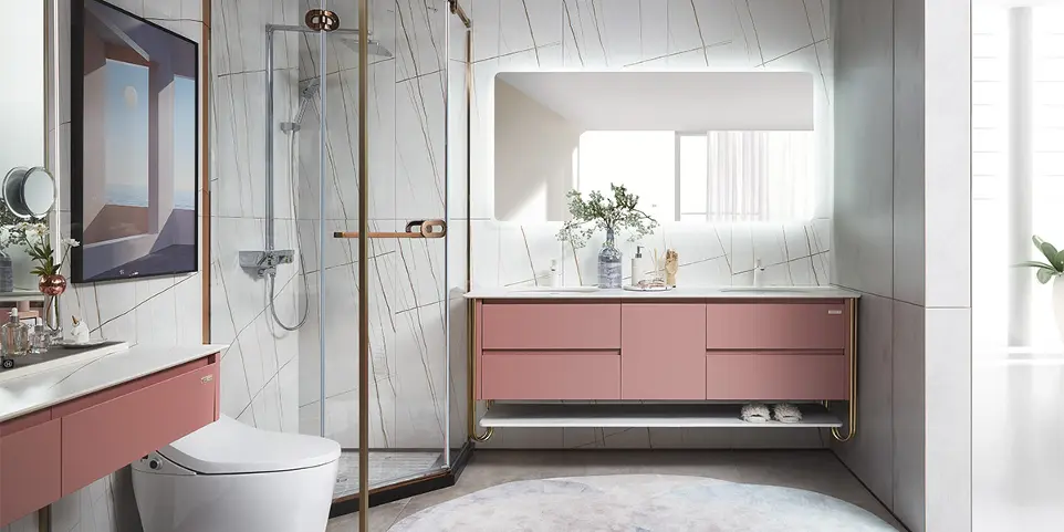 Double Basin Bathroom Vanity in Red OBV22-001