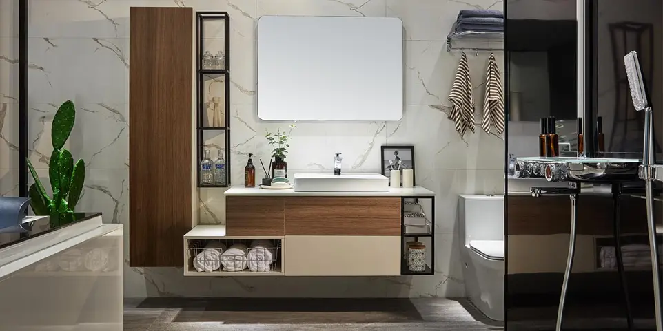 Bathroom Vanity Beige and Wood Grain OBV21-004